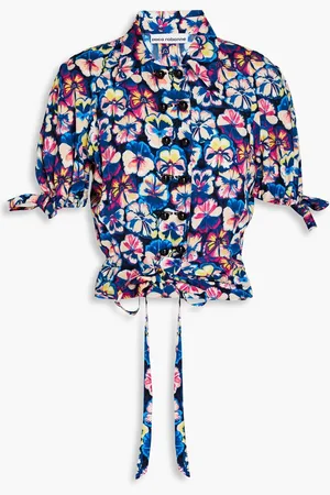 Paco rabanne Cropped floral-print crepe top - Blue - FR 34