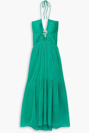 Isabel Marant Birona cutout cotton and silk-blend crepon halterneck maxi dress - Green - FR 34