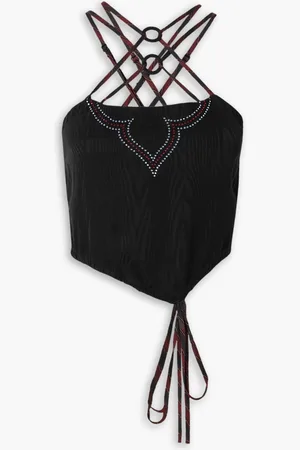 Ahluwalia Clover cropped crystal-embellished moire top - - UK 14