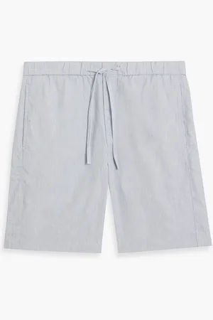 Frescobol Carioca Herringbone linen and cotton-blend drawstring shorts - Blue - 28