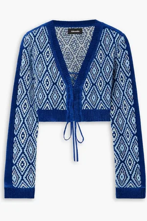 Ahluwalia Vixen cropped jacquard-knit cardigan - Blue - UK 12