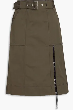 3.1 Phillip Lim Belted lace-up cotton-gabardine skirt - Green - US 00