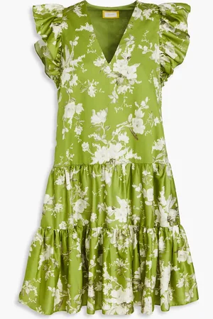 Erdem Dalia tiered floral-print cotton-poplin mini dress - Green - UK 12
