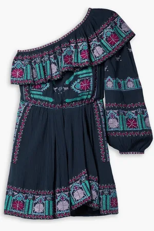 Isabel Marant One-shoulder embroidered cotton-voile mini dress - Blue - FR 42