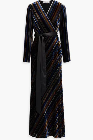 Diane von Furstenberg Jareth striped devoré-velvet maxi wrap dress - - US 00