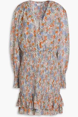 VERONICA BEARD Saera shirred floral-print silk-chiffon mini dress - - US 12