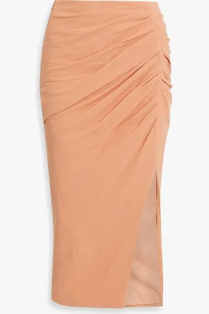 Simkhai Hayden ruched cotton-blend midi skirt - Orange - US 0