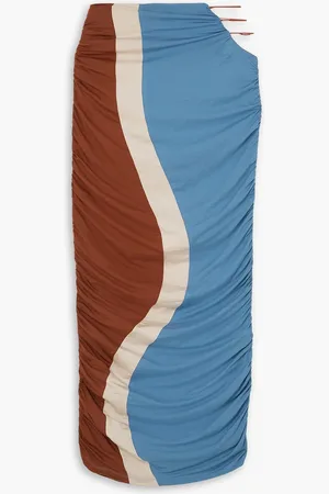Ahluwalia Cutout color-block ruched stretch-Lyocell jersey maxi skirt - Blue - UK 10