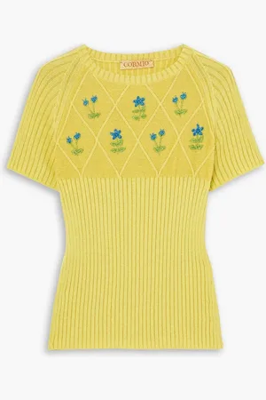 CORMIO Diamond embroidered ribbed metallic cotton-blend top - - IT 38