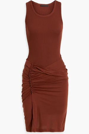 Helmut Lang Ruched knit-paneled jersey mini dress - - M