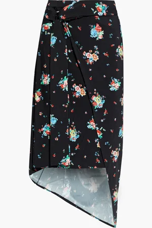Paco rabanne Wrap-effect floral-print satin-jersey midi skirt - - FR 36