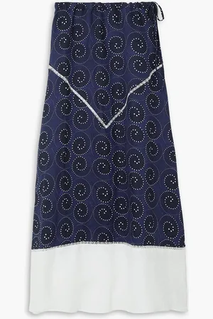 Staud Kathleen lace-trimmed cotton and printed linen maxi skirt - Blue - US 8