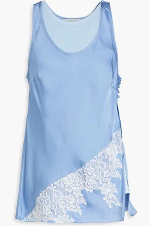 3.1 Phillip Lim Lace-trimmed layered cotton-jersey and satin tank - Blue - XS
