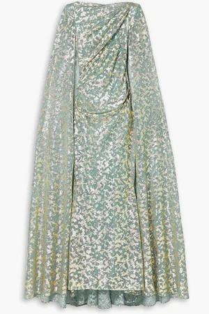 TALBOT RUNHOF Cape-effect metallic voile gown - Green - US 2