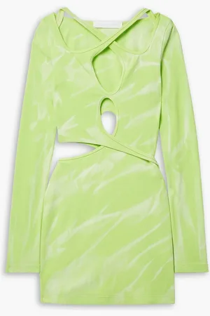 DION LEE Interlink cutout tie-dyed stretch-cotton mini dress - Green - UK 10
