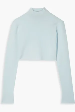 LAPOINTE Cropped stretch-knit turtleneck top - Blue - M