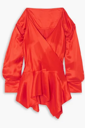 J.W.Anderson Cold-shoulder asymmetric wrap-effect satin top - Orange - UK 6
