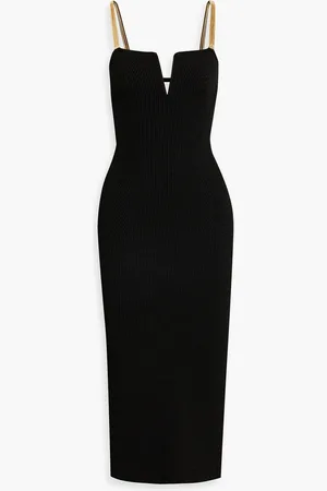 GALVAN Ophelia chain-embellished ribbed-knit midi dress - - XXS