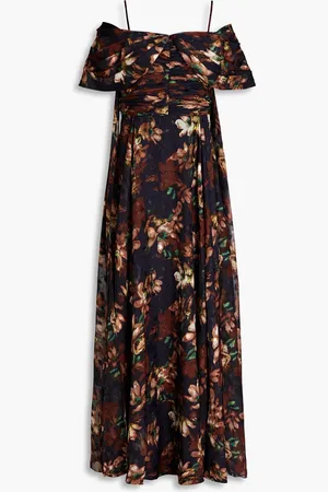 MIKAEL AGHAL Cold-shoulder floral-print fil coupé maxi dress - Blue - US 6