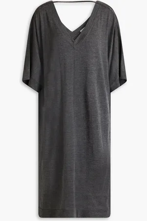 Brunello Cucinelli Bead-embellished cutout cashmere and silk-blend midi dress - Gray - M