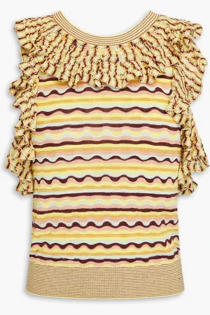 ULLA JOHNSON Sadie ruffled crochet-knit silk and cotton-blend top - Yellow - L