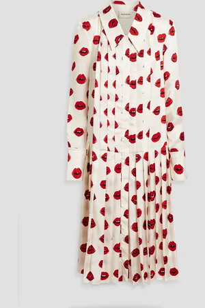 Khaite Helli pleated printed satin-twill midi shirt dress - White - US 4