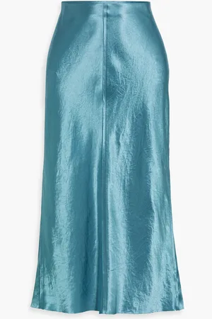 Vince Crinkled-satin midi skirt - Blue - US 16