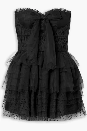 LOVESHACKFANCY Faron bow-detailed tiered flocked tulle mini dress - - US 2