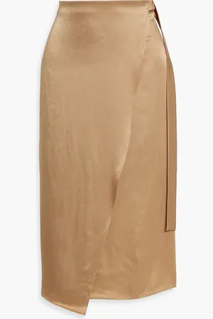 Vince Wrap-effect satin midi skirt - Neutral - US 00