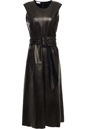 Brunello Cucinelli Belted jersey-paneled leather midi dress - - S