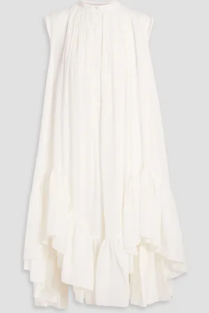 Alexander McQueen Gathered cotton and silk-blend seersucker dress - White - IT 42