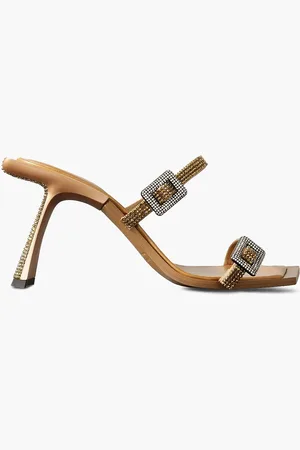 BENEDETTA BRUZZICHES Ewa crystal-embellished metallic silk-satin mules - Metallic - EU 39