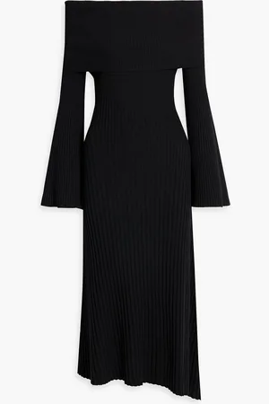 A.L.C. Eve off-the-shoulder asymmetric merino wool-blend midi dress - - L
