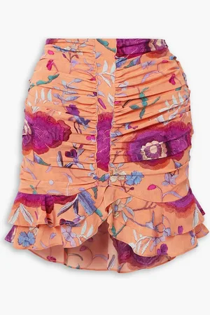 Isabel Marant Milendi ruched floral-print silk-blend crepe de chine mini skirt - Orange - FR 34