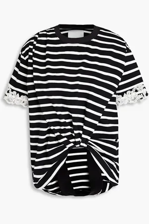 3.1 Phillip Lim Lace-trimmed striped cotton-jersey T-shirt - - XS
