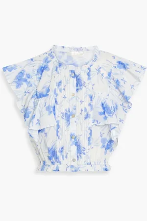 LOVESHACKFANCY Nora cropped floral-print cotton-voile top - Blue - XL