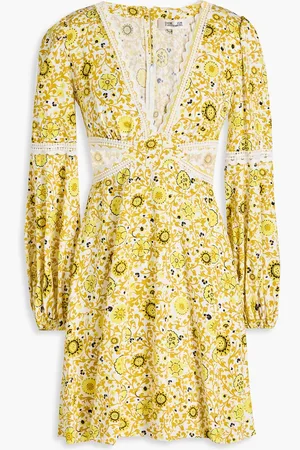 Diane von Furstenberg Kimmie cutout printed twill mini dress - Yellow - US 0