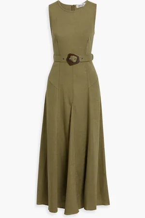 Diane von Furstenberg Elliot belted woven midi dress - Green - XL