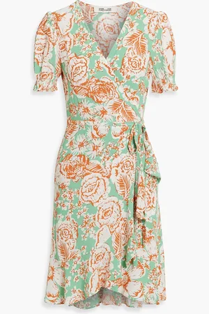 Diane von Furstenberg Emilia floral-print crepe mini wrap dress - Green - S