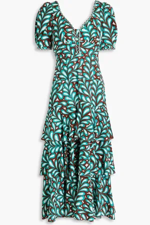 Diane von Furstenberg Aire printed cotton-jacquard midi dress - Blue - US 12