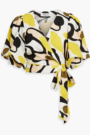 Diane von Furstenberg Gia cropped printed woven wrap top - - US 00