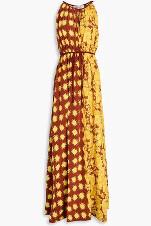 Diane von Furstenberg Darla printed crepe de chine maxi dress - Yellow - L