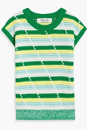 Diane von Furstenberg Casey striped pointelle-knit cotton top - - XL