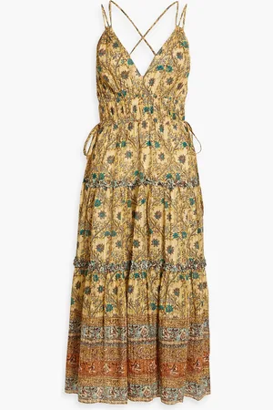 ULLA JOHNSON Rosa ruffled printed cotton-blend midi dress - Yellow - US 10