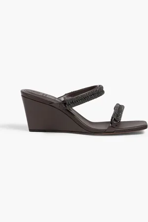 Brunello Cucinelli Bead-embellished leather wedge mules - Brown - EU 38.5