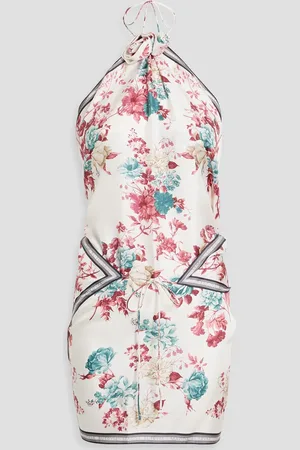 MAGDA BUTRYM Printed silk-twill halterneck mini dress - White - ONESIZE