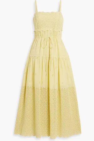 ULLA JOHNSON Isadore broderie anglaise cotton midi dress - Yellow - US 12