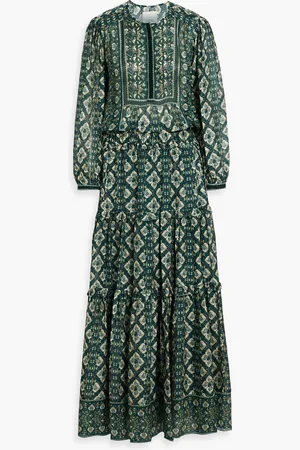 Isabel Marant Mafezia tiered printed silk-jacquard maxi dress - Blue - FR 36
