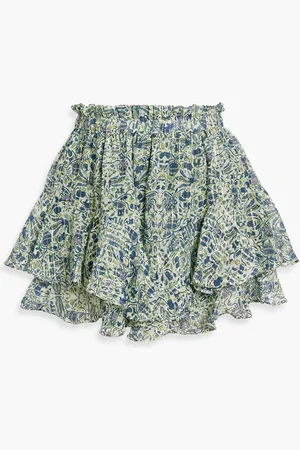Isabel Marant Aboreli skirt-effect floral-print silk and Lurex®-blend shorts - Green - FR 38