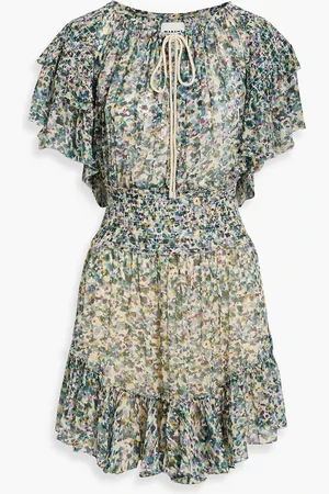 Marant Etoile Florise ruffled printed crepon mini dress - Green - FR 38